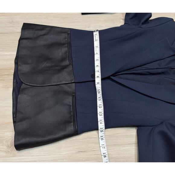 THEORY Shinna C Pryor Blazer Leather / Viscose Combo Navy / Black-Brown Size 4 - Picture 13 of 16